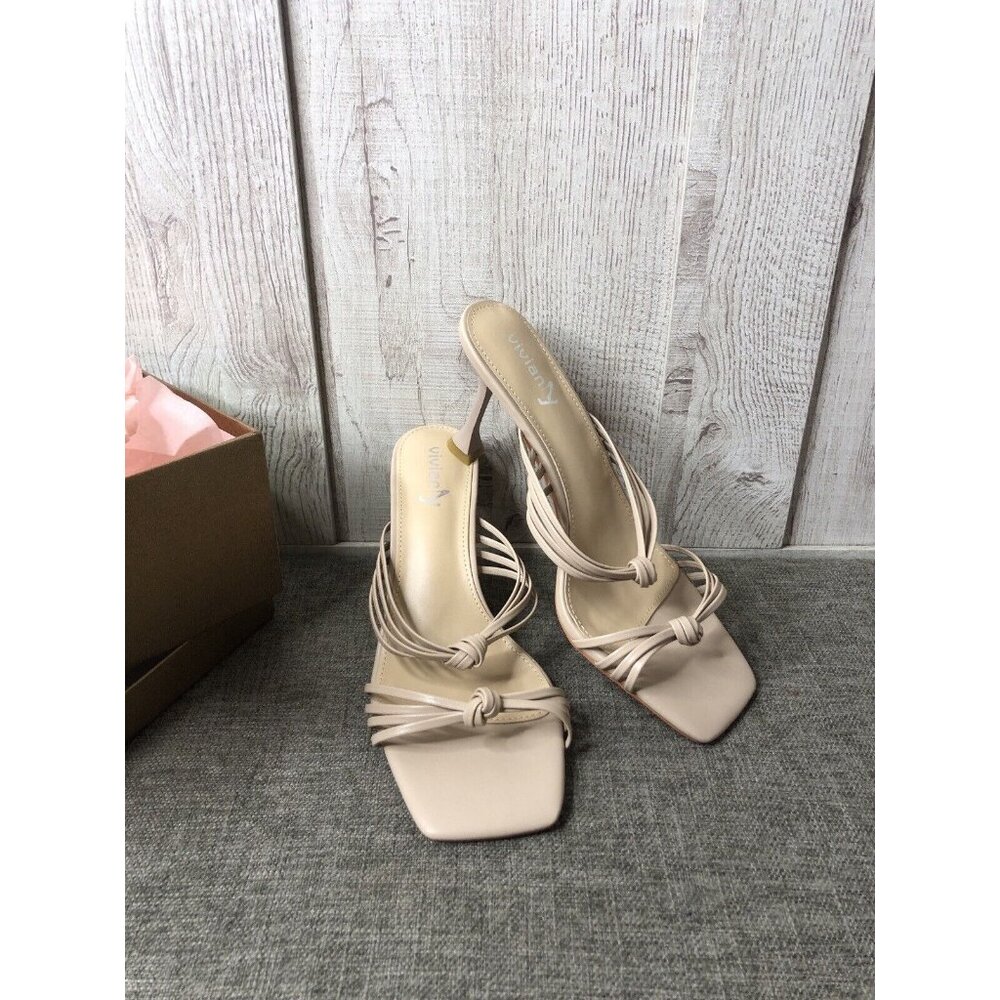 Womens Vivianly Nude Beige Strappy Shoes Open Toe Stiletto Heels Sandals Size 9